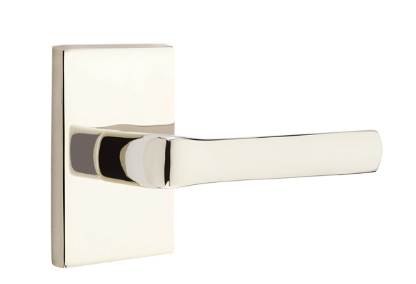 Emtek 5052SPNUS14 Dummy, Pair. Modern Rectangular Rosette. Spencer Lever. Polished Nickel-Lifetime