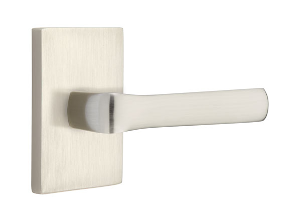 Emtek 5052SPNUS15 Dummy, Pair. Modern Rectangular Rosette. Spencer Lever. Satin Nickel