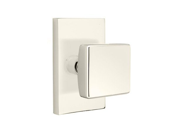 Emtek 5052SQUUS14 Dummy, Pair. Modern Rectangular Rosette. Square Knob. Polished Nickel-Lifetime