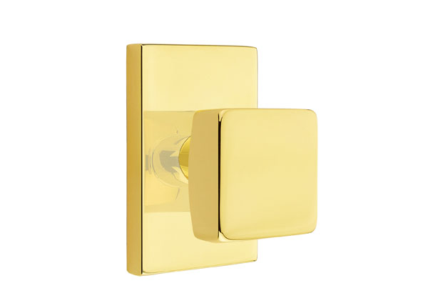 Emtek 5052SQUUS3NL Dummy, Pair. Modern Rectangular Rosette. Square Knob. Unlacquered Brass