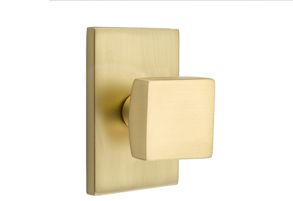 Emtek 5052SQUUS4 Dummy, Pair. Modern Rectangular Rosette. Square Knob. Satin Brass