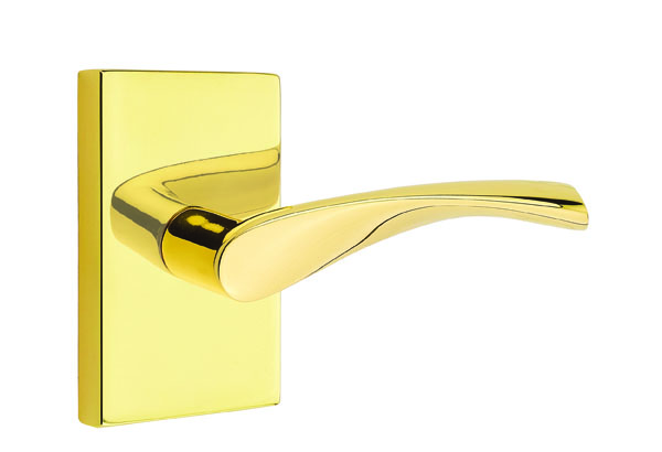 Emtek 5052TRTUS3NL Dummy, Pair. Modern Rectangular Rosette. Triton Lever. Unlacquered Brass