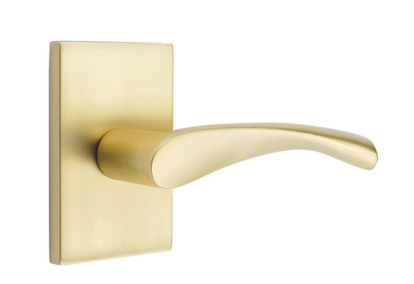 Emtek 5052TRTUS4 Dummy, Pair. Modern Rectangular Rosette. Triton Lever. Satin Brass