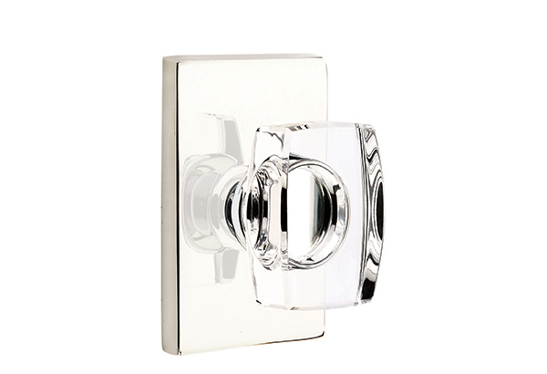 Emtek 5052WSUS14 Dummy, Pair. Modern Rectangular Rosette. Windsor Knob. Polished Nickel-Lifetime