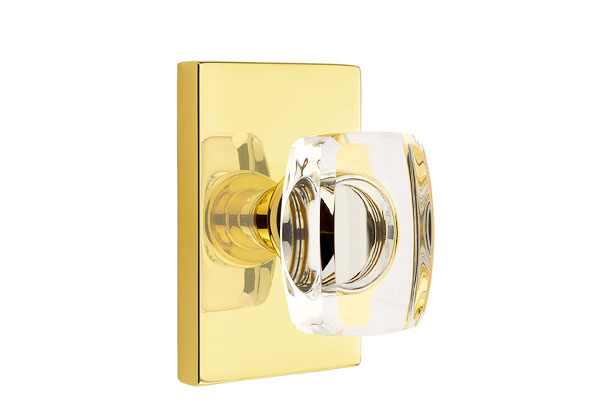 Emtek 5052WSUS3NL Dummy, Pair. Modern Rectangular Rosette. Windsor Knob. Unlacquered Brass