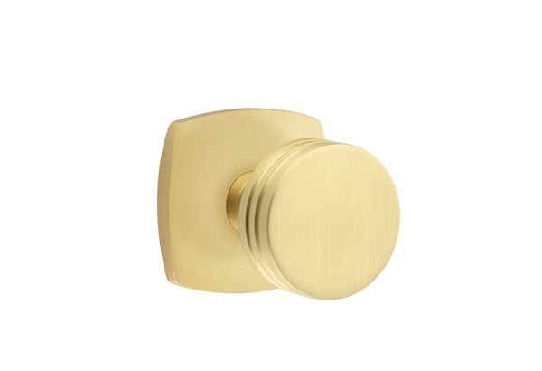 Emtek 5306BNUS3NL Dummy, Pair. Urban Modern Rosette. Bern Knob. Unlacquered Brass