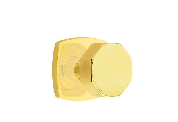 Emtek 5306OCTUS3NL Dummy, Pair. Urban Modern Rosette. Octagon Knob. Unlacquered Brass