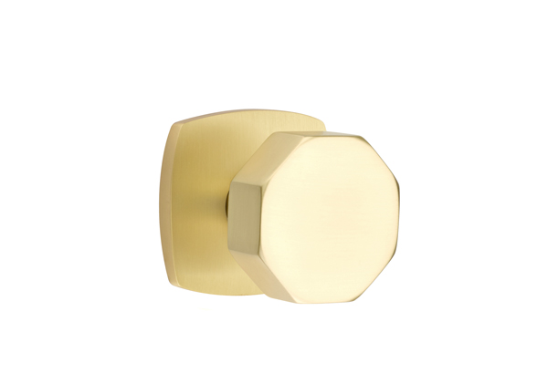 Emtek 5306OCTUS4 Dummy, Pair. Urban Modern Rosette. Octagon Knob. Satin Brass