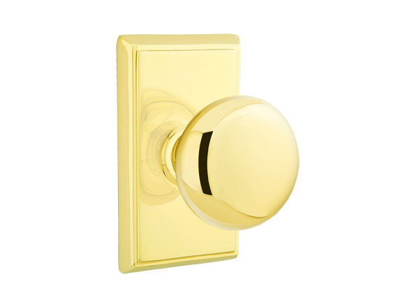 Emtek 8521PUS3 Dummy, Pair. Rectangular Rosette. Providence Knob. Polished Brass - Lifetime