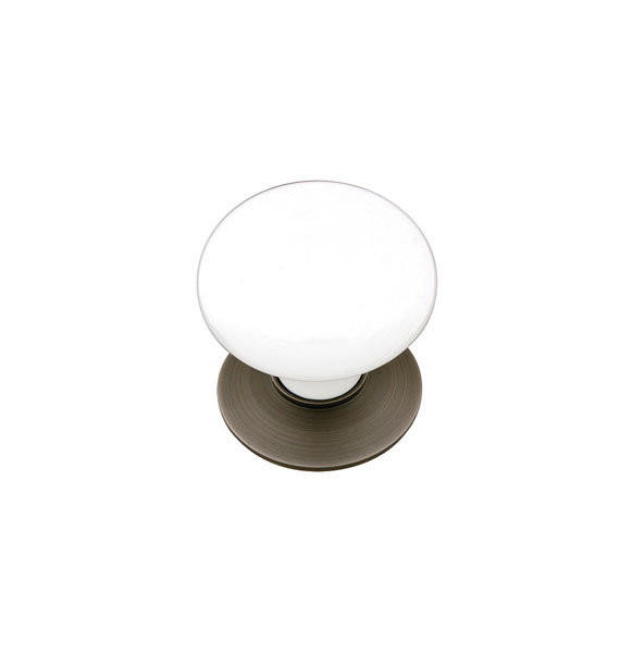 Emtek 86001US10B Porcelain Cabinet Knob, Ice White, 1-3/8" - Oil Rubbed Bronze