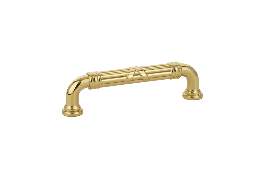 Emtek 86284US3 Ribbon & Reed Fixed Pull - Estate, 3-1/2" C-C - Polished Brass