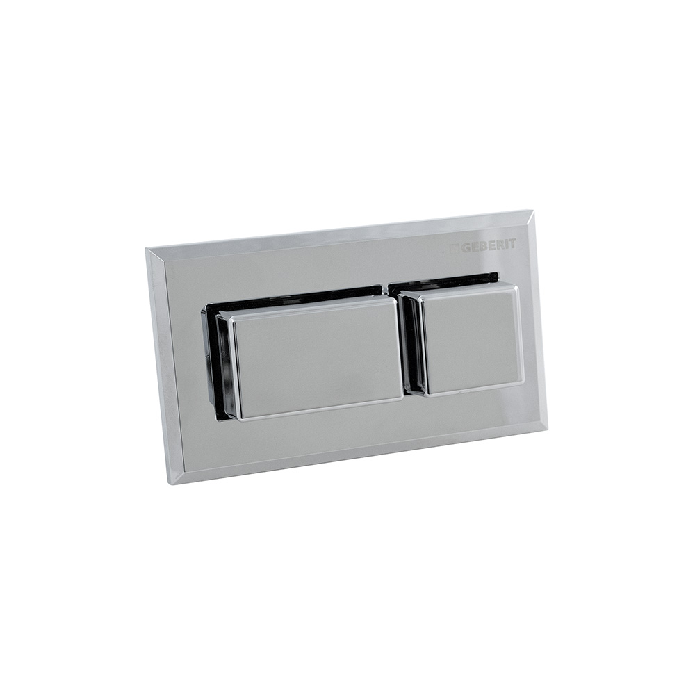 Geberit 116.052.21.1 Remote Flush Actuation, Square Design, Pneumatic, For Dual Flush, Concealed Actuator, Protruding - Bright Chrome-Plated