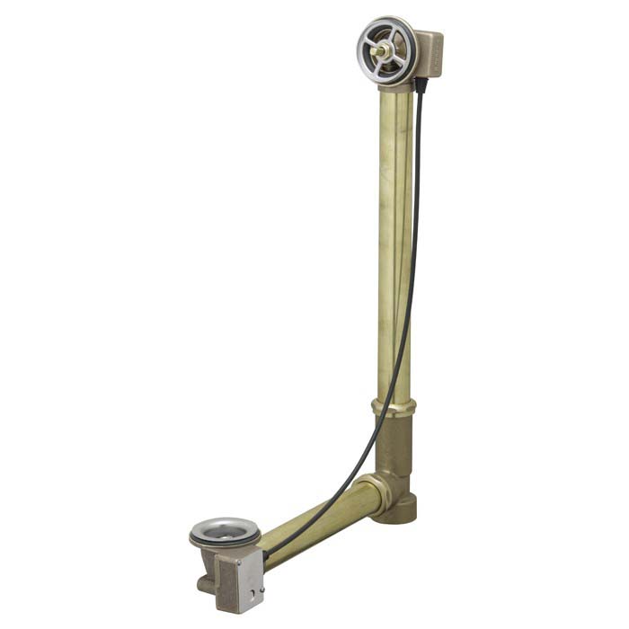Geberit 151.460.00.1 Bathtub Drain with TurnControl Handle Actuation, Rough-in Unit 17-24" Brass with Chicago Code Tee
