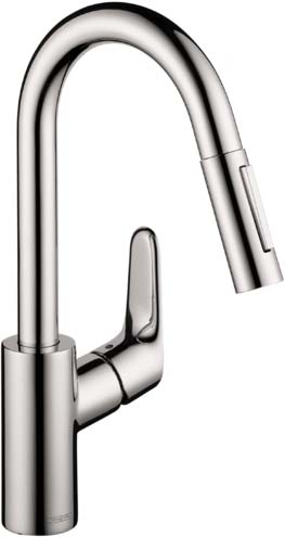 Hansgrohe 04506001 Focus Prep Kitchen Faucet, 2-Spray Pull-Down, 1.75 GPM in Chrome - Click Image to Close
