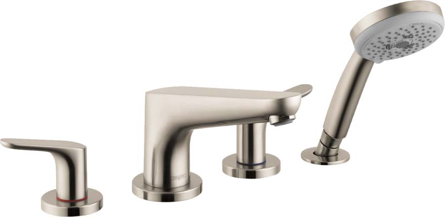Hansgrohe 04766820 Focus 4-Hole Roman Tub Set Trim with 1.8 GPM Handshower in Brushed Nickel