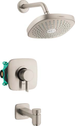 Hansgrohe 04910820 Croma Select E Pressure Balance Tub/Shower Set with Rough, 2.0 GPM in Brushed Nickel