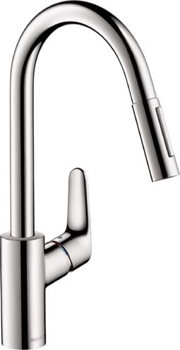 Hansgrohe 04920000 Focus Higharc Kitchen Faucet, 2-Spray Pull-Down, 1.5 GPM in Chrome - Click Image to Close