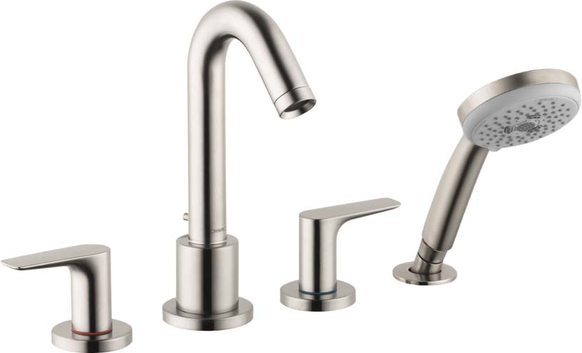 Hansgrohe 71513821 Logis 4-Hole Roman Tub Set Trim with 1.8 GPM Handshower in Brushed Nickel