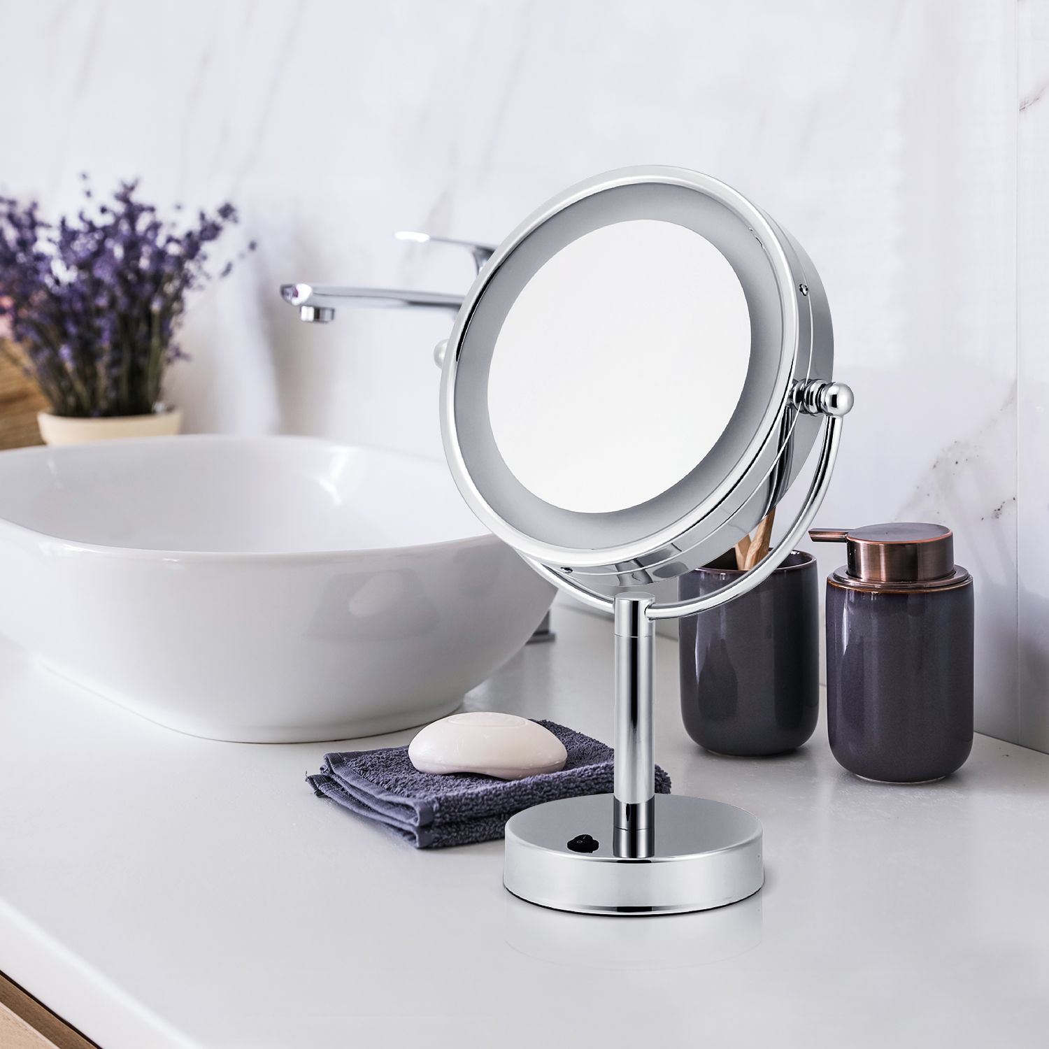 ICO Bath V9013 8.5" Double Sided Lighted Freestanding Mirror - Chrome
