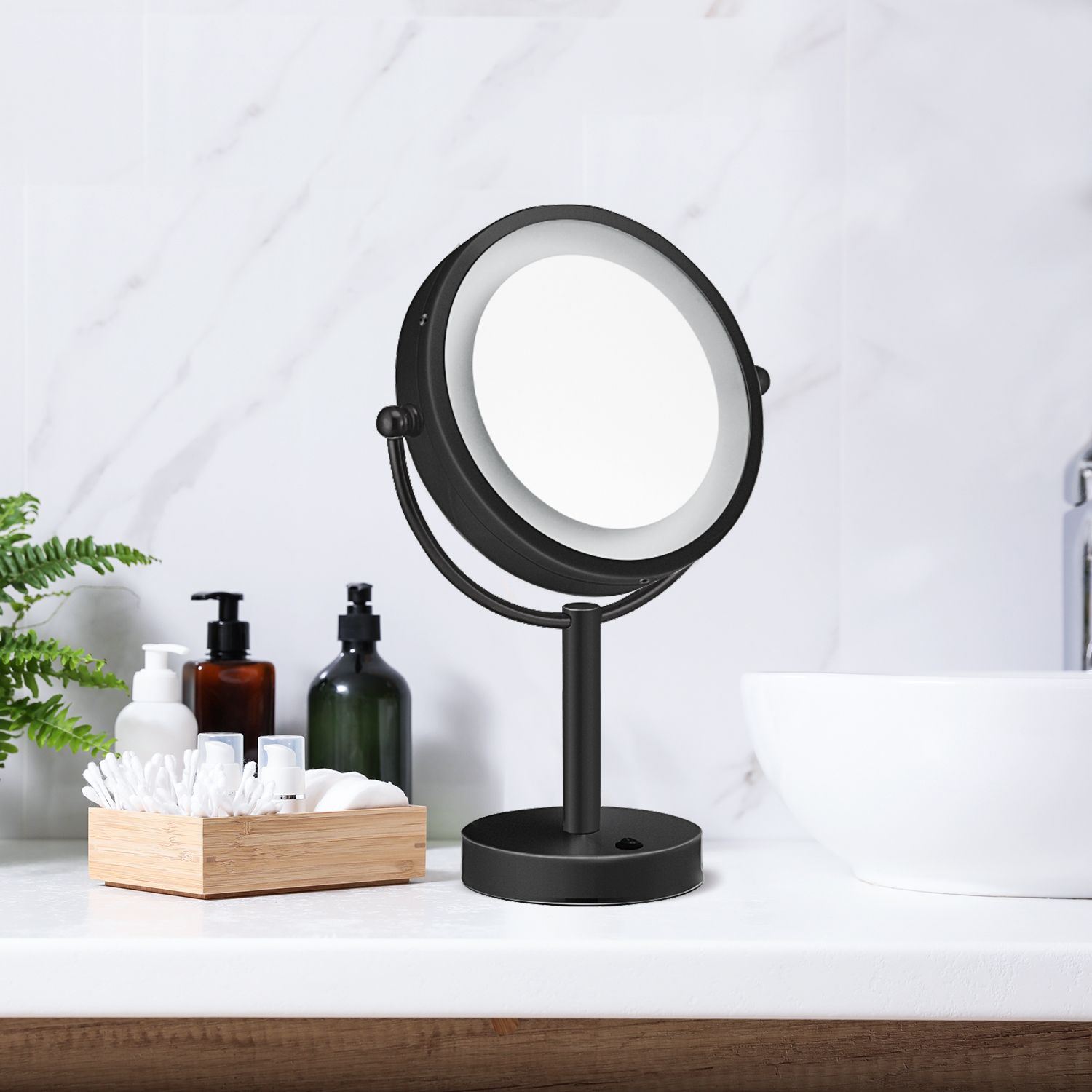 ICO Bath V9015 8.5" Double Sided Lighted Free-Standing Mirror - Matte Black