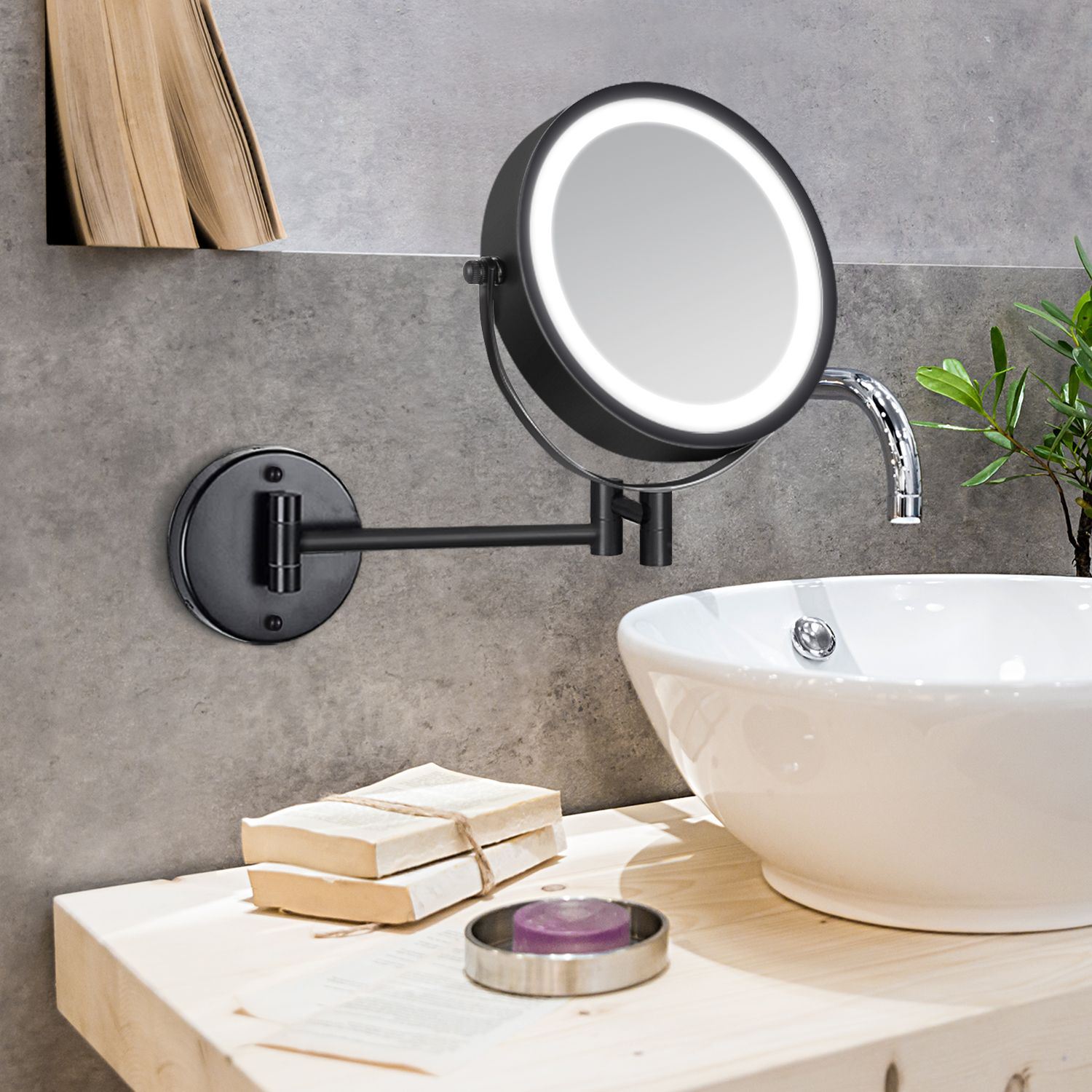 ICO Bath V9055 8.5" Double Sided Lighted Wall-Mounted Mirror - Matte Black