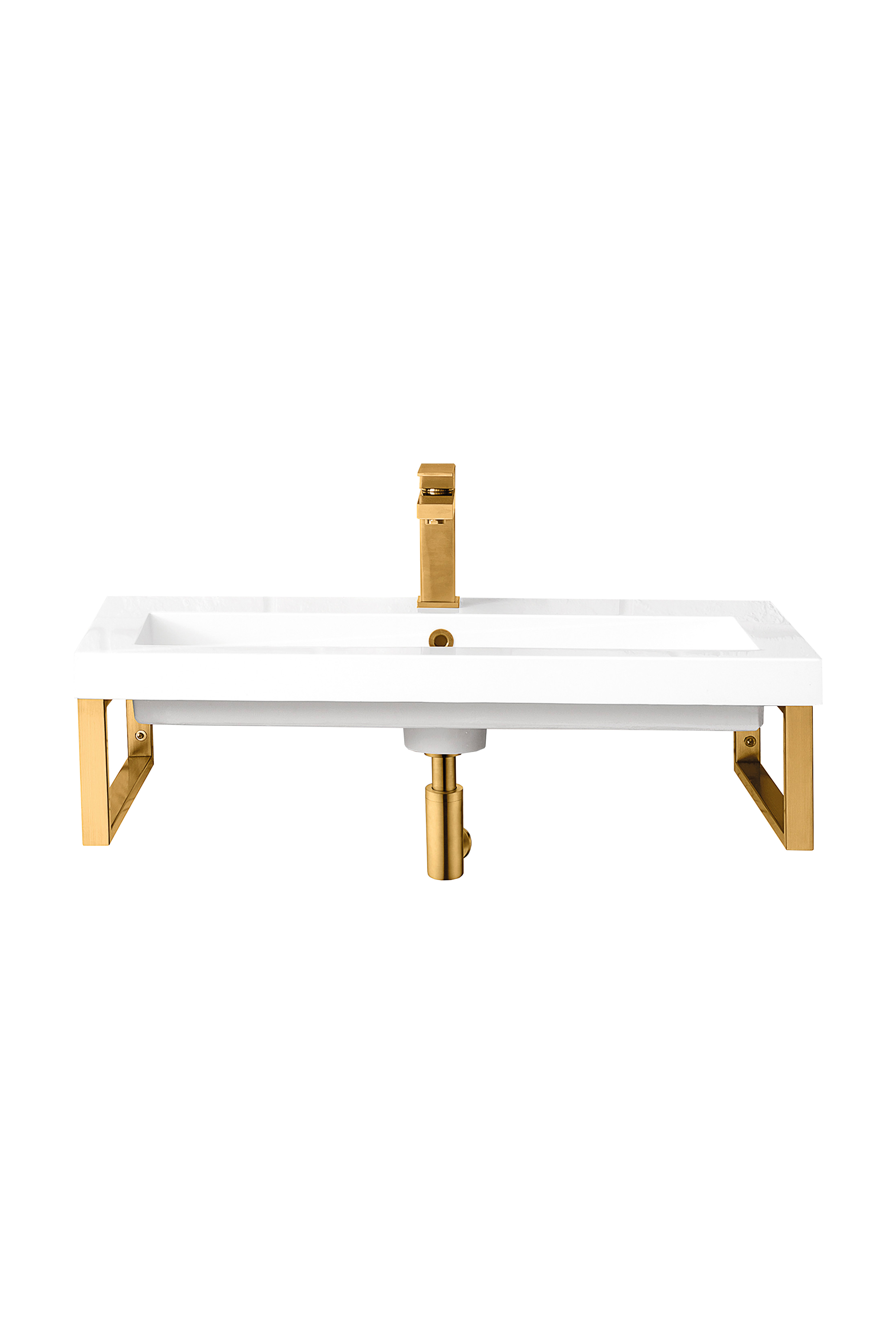 James Martin 055BK16RGD31.5WG2 Two Boston 15 1/4" Wall Brackets, Radiant Gold w/31.5" White Glossy Composite Countertop