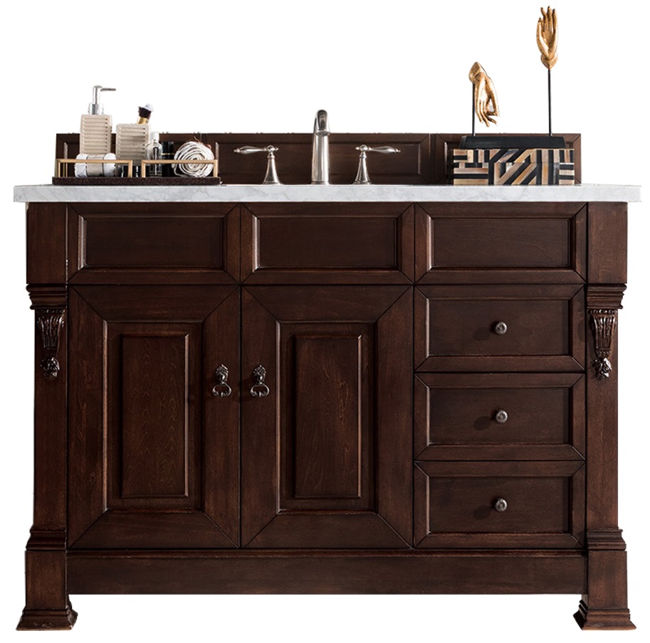 James Martin 147-114-5266-3AF Brookfield 48" Burnished Mahogany Single Vanity w/ 3 CM Arctic Fall Solid Surface Top