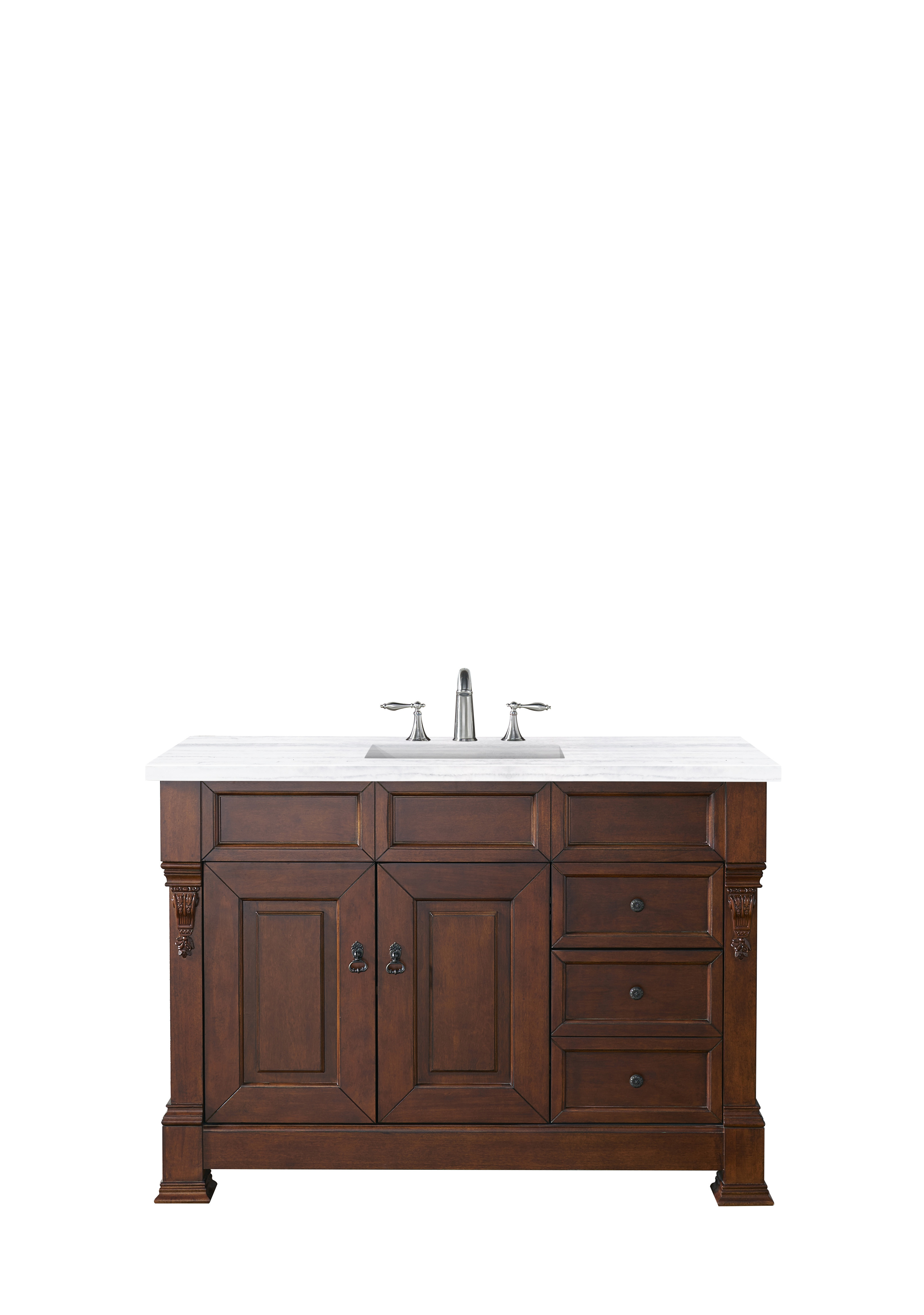 James Martin 147-114-5286-3AF Brookfield 48" Warm Cherry Single Vanity w/ 3 CM Arctic Fall Solid Surface Top