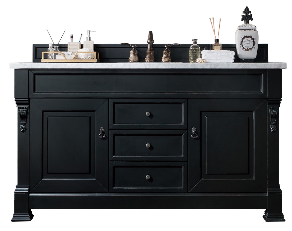 James Martin 147-114-5331-3AF Brookfield 60" Antique Black Single Vanity w/ 3 CM Arctic Fall Solid Surface Top