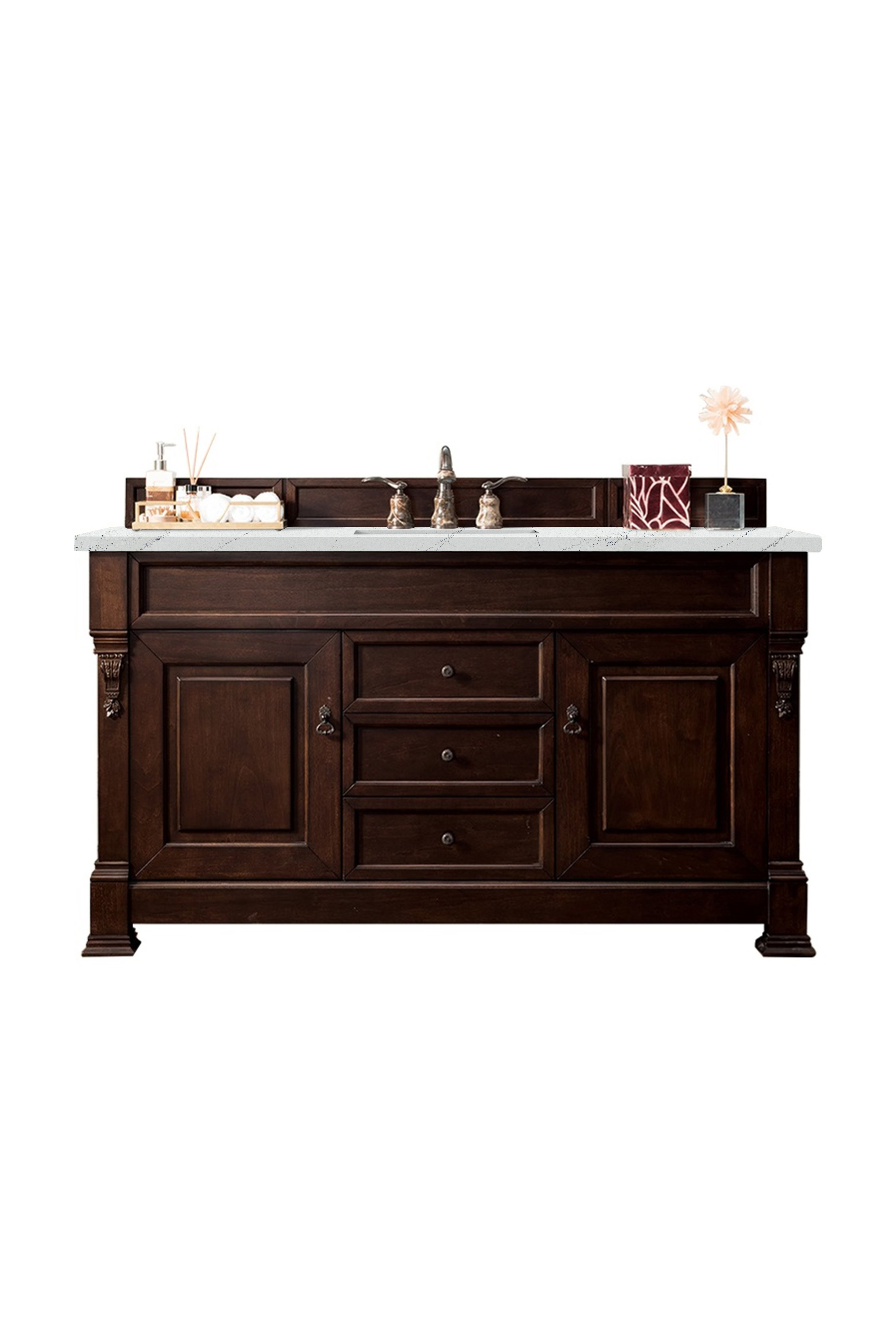 James Martin 147-114-5361-3ENC Brookfield 60" Burnished Mahogany Single Vanity w/ 3 CM Ethereal Noctis Quartz Top