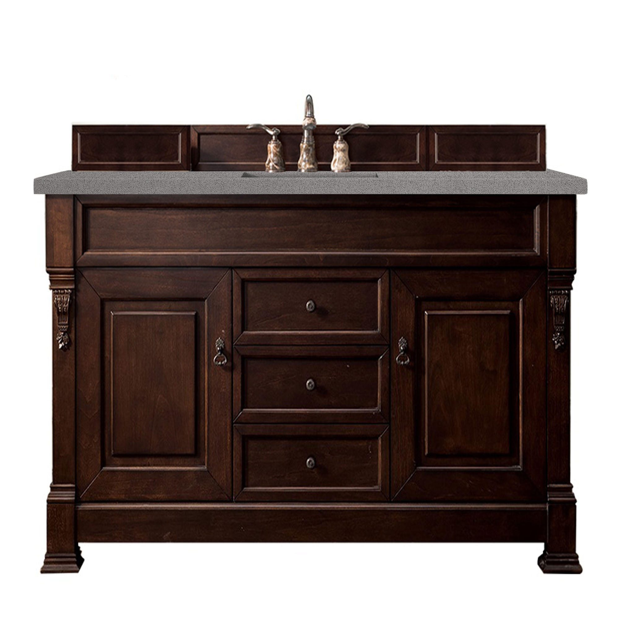 James Martin 147-114-5361-3GEX Brookfield 60" Burnished Mahogany Single Vanity w/ 3 CM Grey Expo Quartz Top