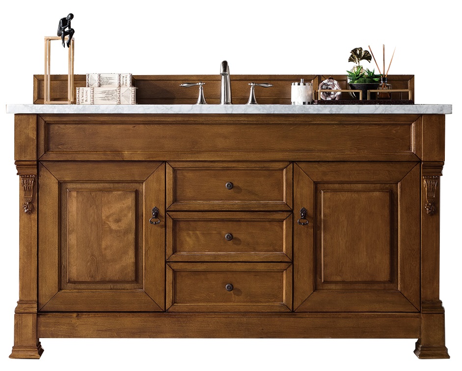 James Martin 147-114-5371-3EJP Brookfield 60" Country Oak Single Vanity w/ 3 CM Eternal Jasmine Pearl Quartz Top