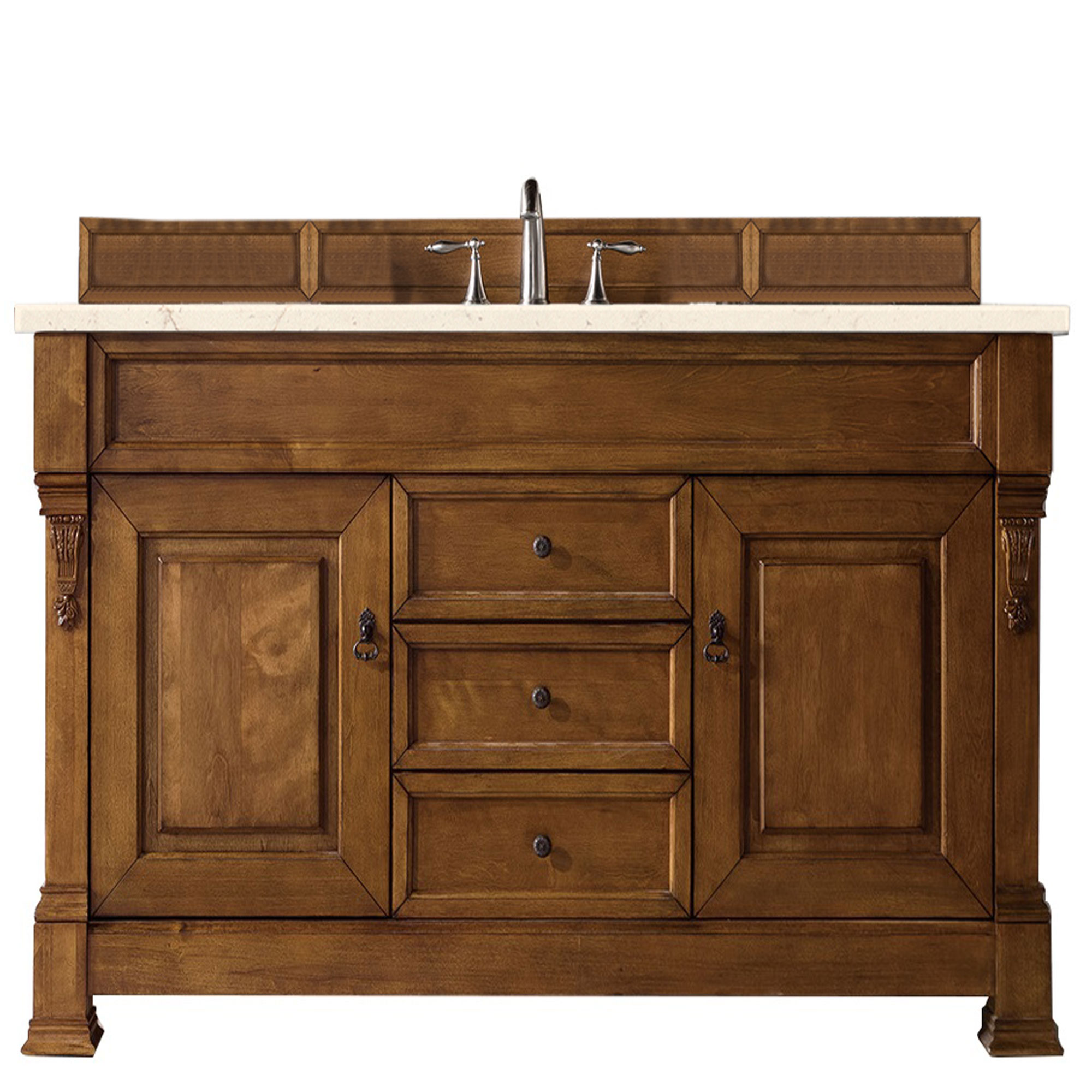 James Martin 147-114-5371-3EMR Brookfield 60" Country Oak Single Vanity w/ 3 CM Eternal Marfil Quartz Top