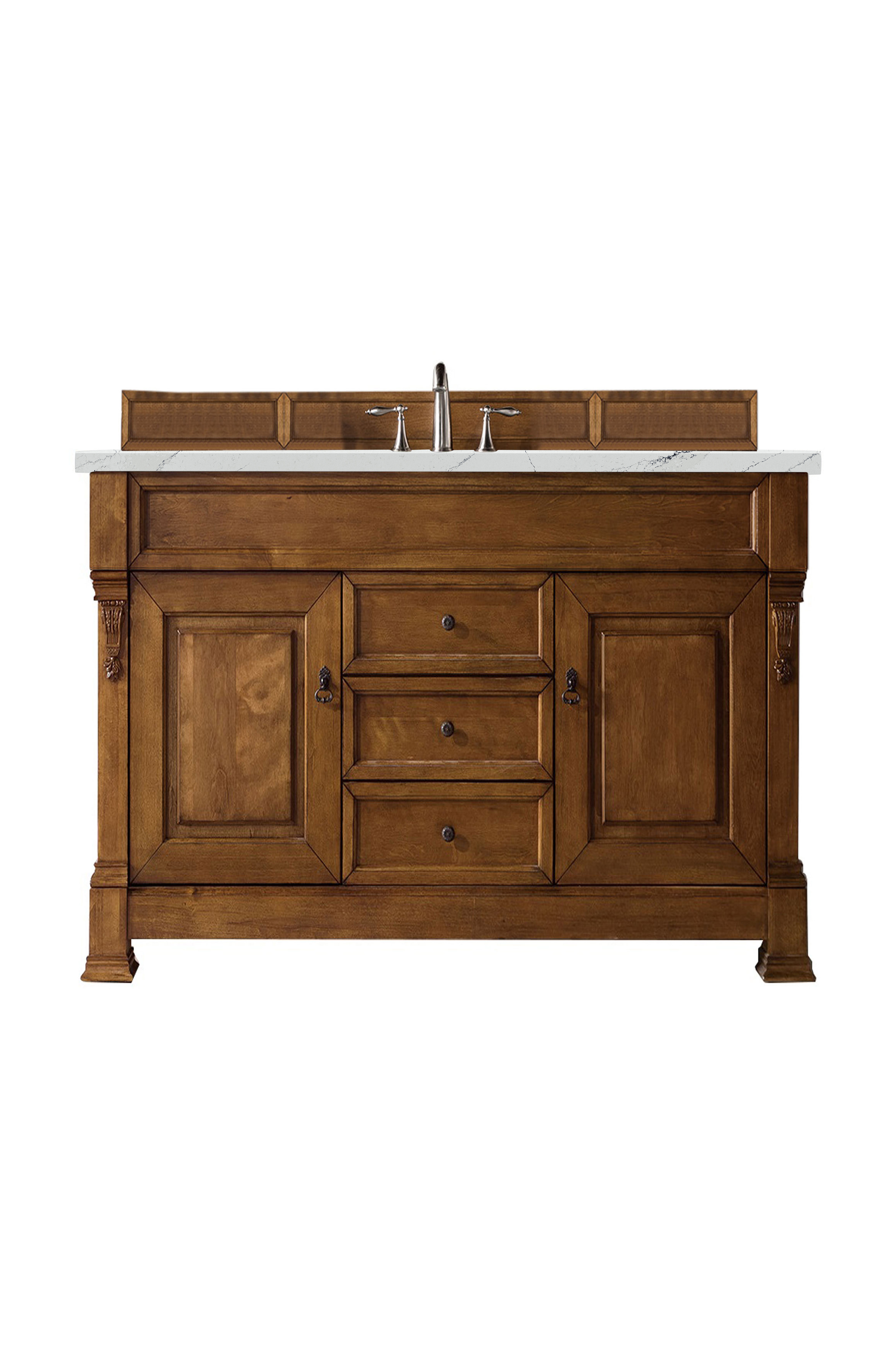 James Martin 147-114-5371-3ENC Brookfield 60" Country Oak Single Vanity w/ 3 CM Ethereal Noctis Quartz Top