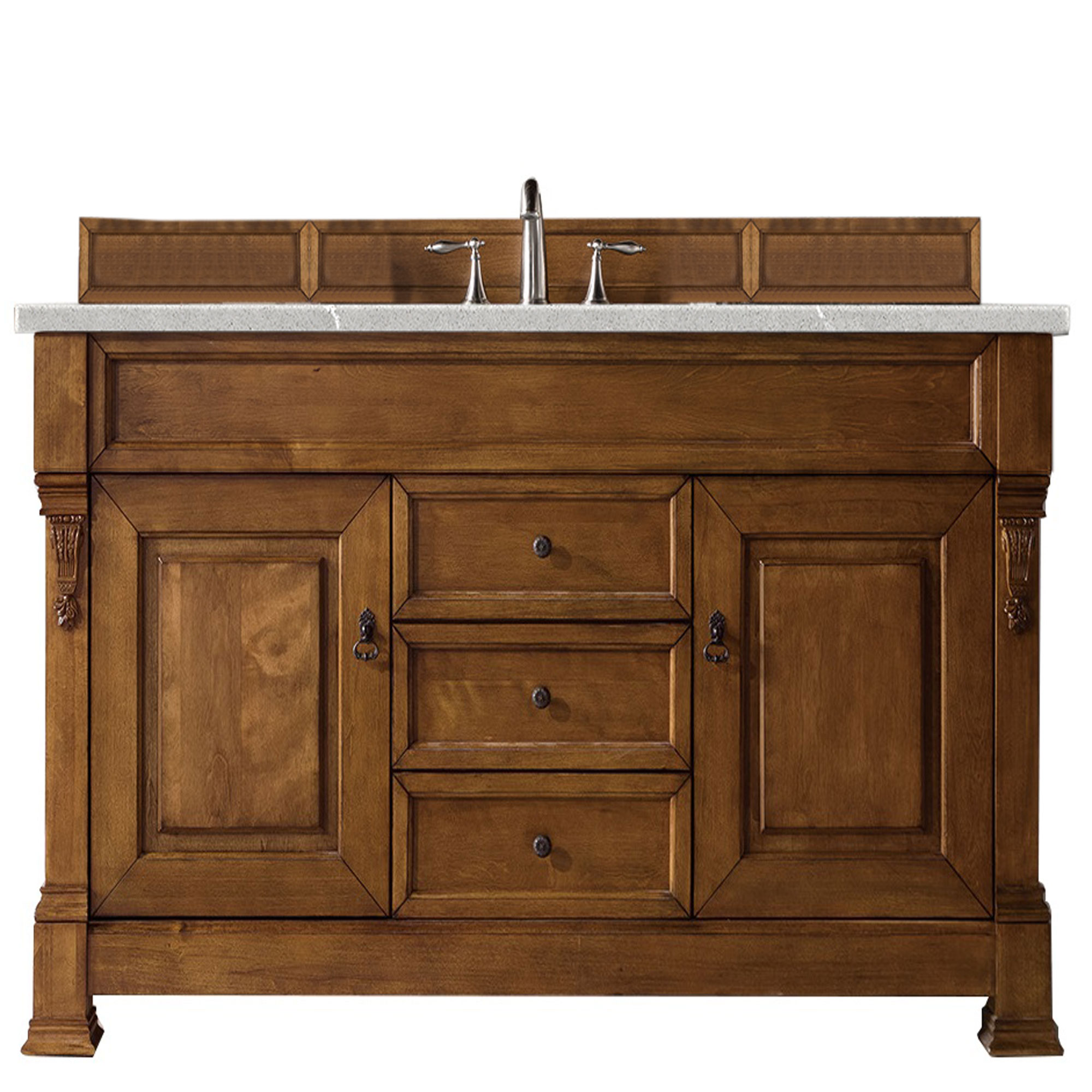 James Martin 147-114-5371-3ESR Brookfield 60" Country Oak Single Vanity w/ 3 CM Eternal Serena Quartz Top