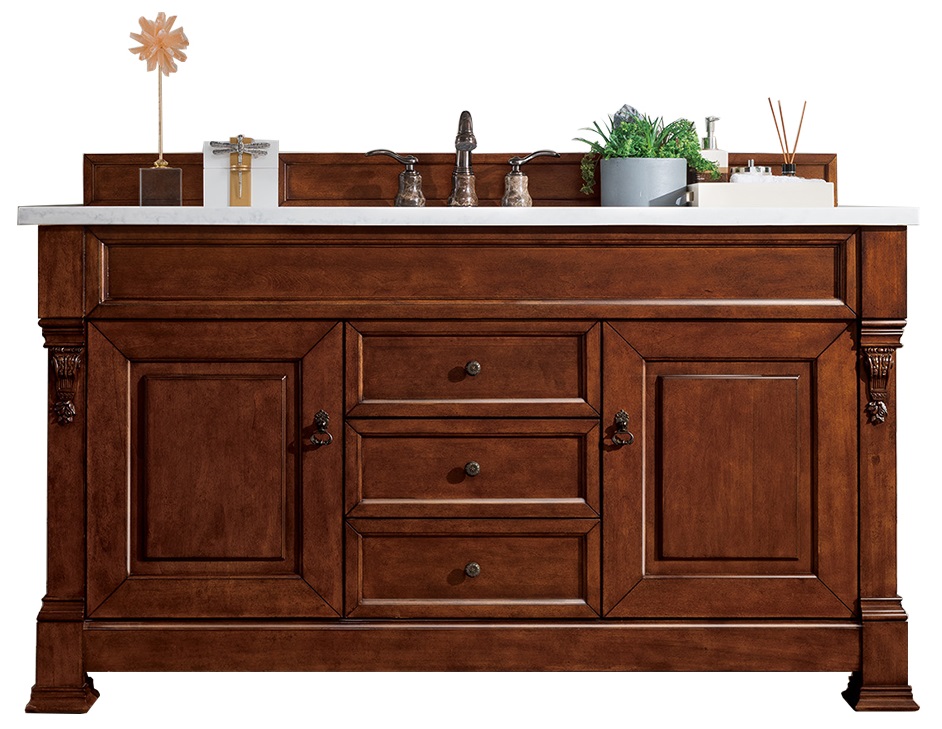 James Martin 147-114-5381-3AF Brookfield 60" Warm Cherry Single Vanity w/ 3 CM Arctic Fall Solid Surface Top