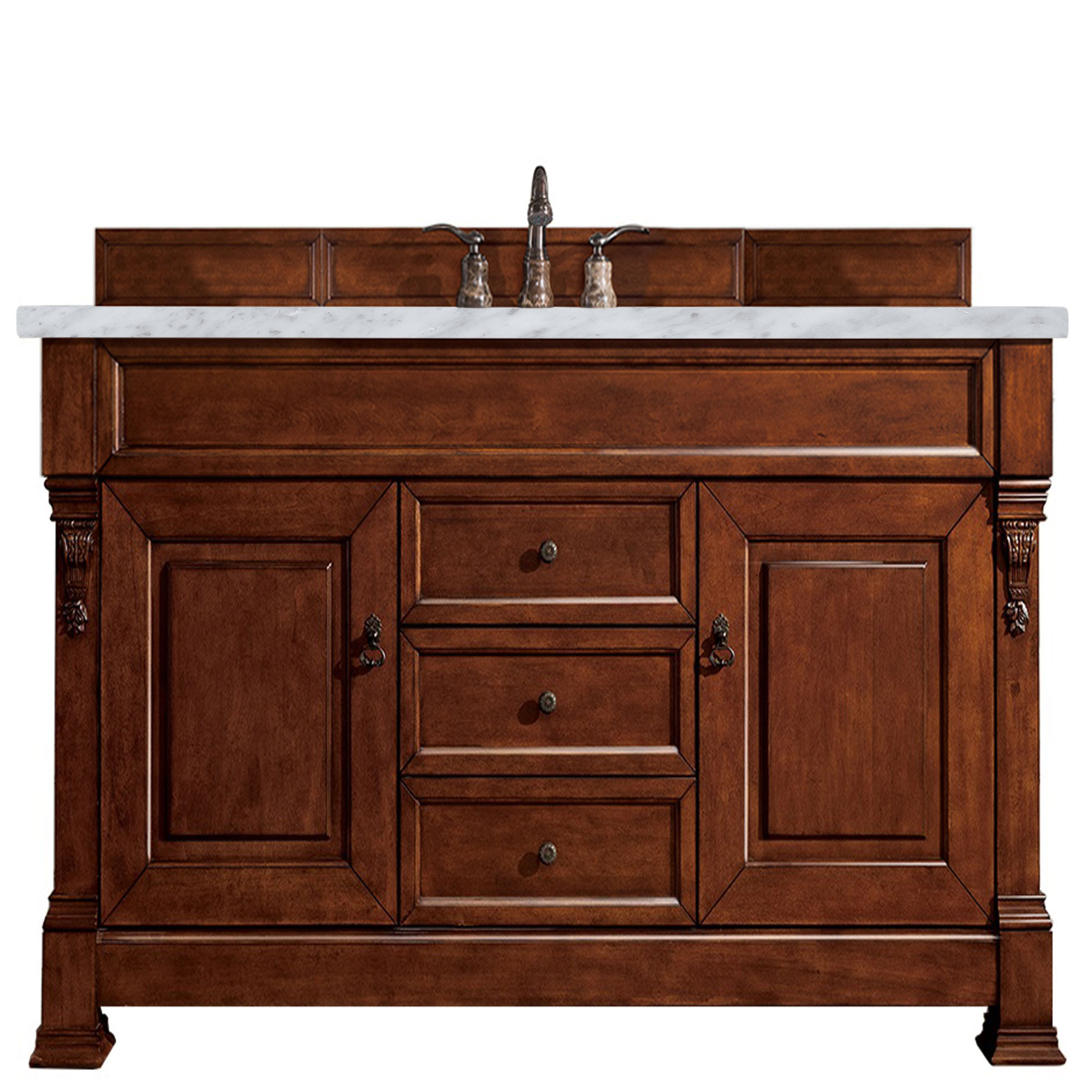 James Martin 147-114-5381-3CAR Brookfield 60" Warm Cherry Single Vanity w/ 3 CM Carrara Top