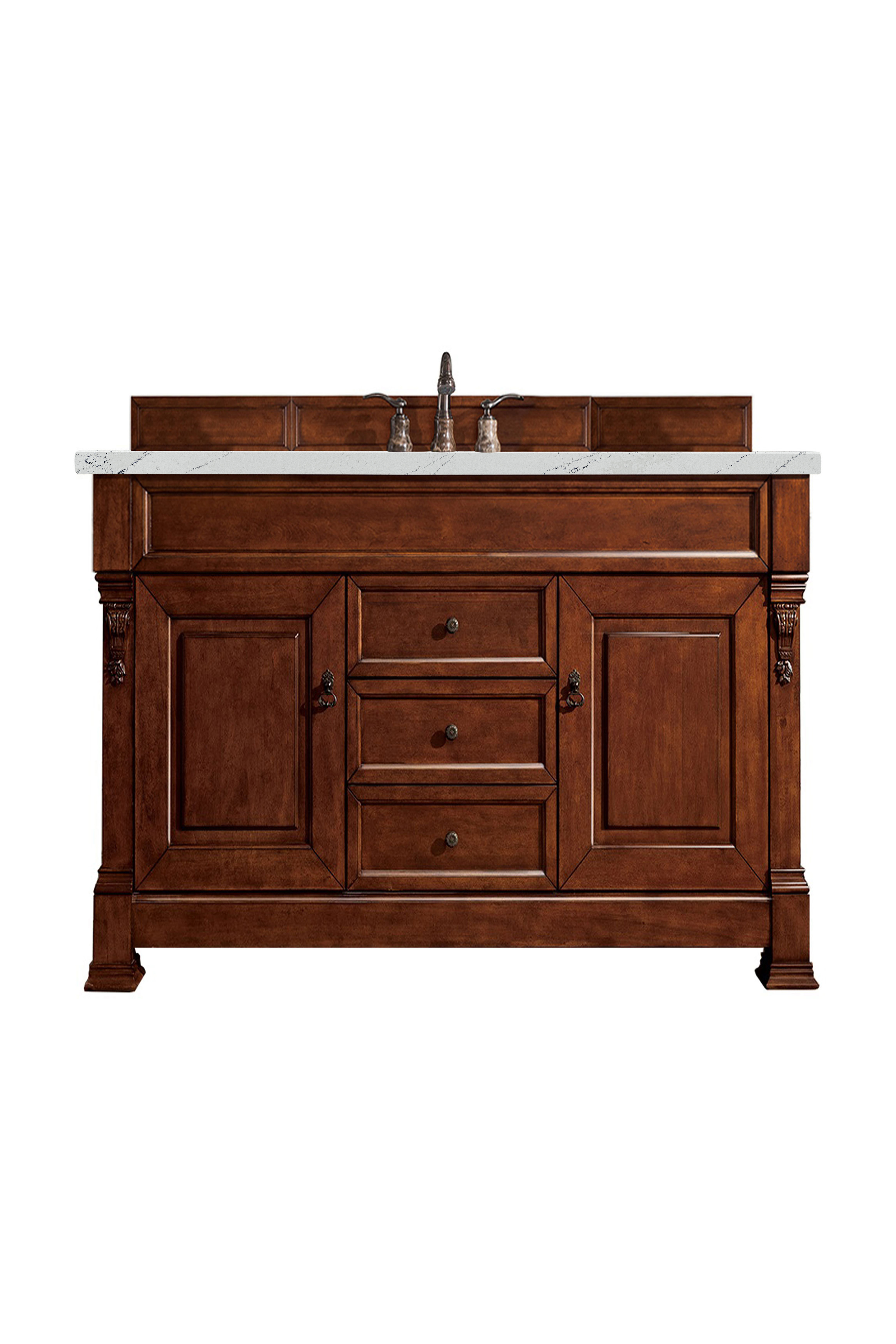 James Martin 147-114-5381-3ENC Brookfield 60" Warm Cherry Single Vanity w/ 3 CM Ethereal Noctis Quartz Top