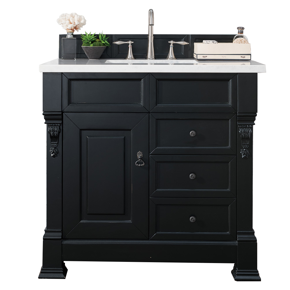 James Martin 147-114-5536-3AF Brookfield 36" Antique Black Single Vanity w/ 3 CM Arctic Fall Solid Surface Top