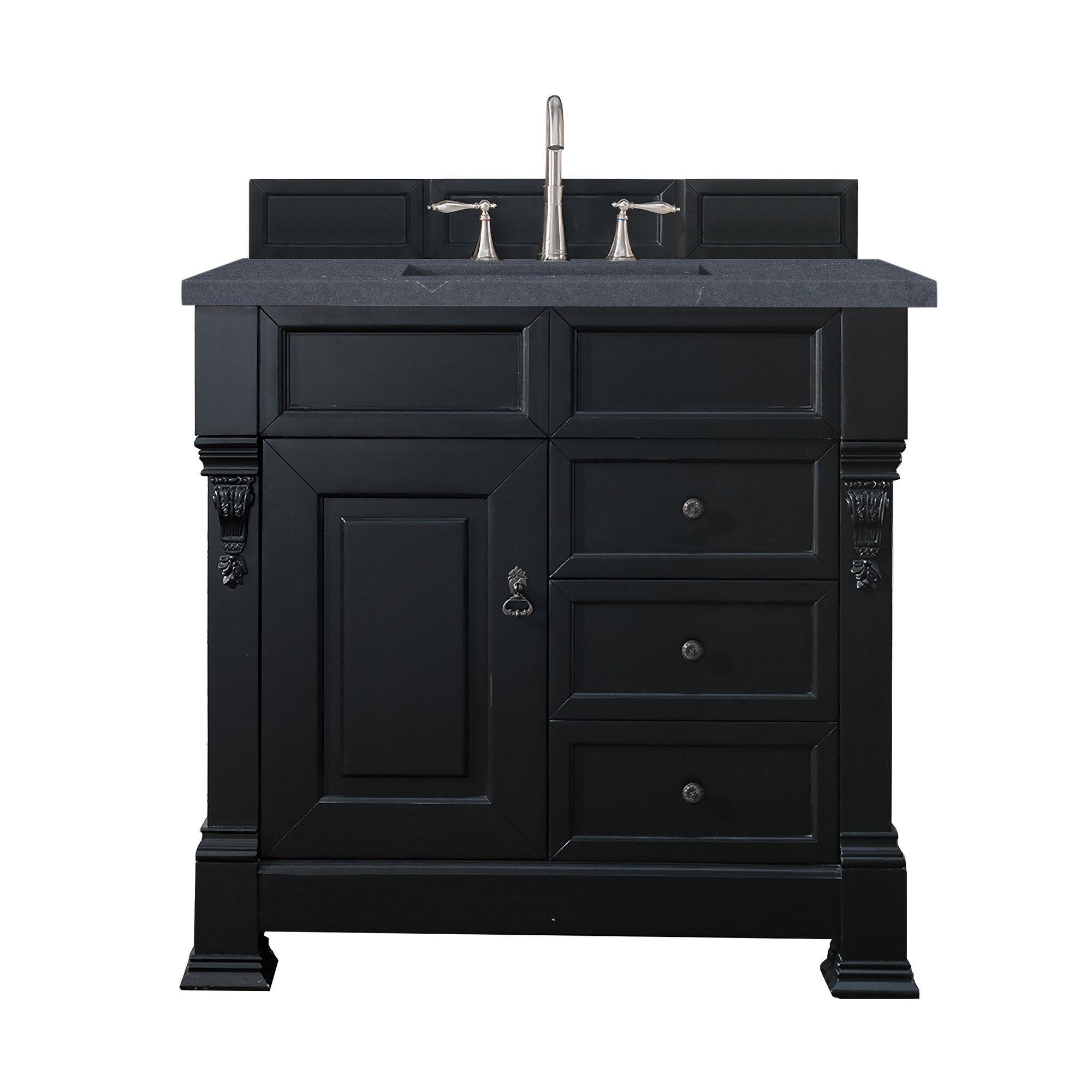 James Martin 147-114-5536-3CSP Brookfield 36" Antique Black Single Vanity w/ 3 CM Charcoal Soapstone Quartz Top