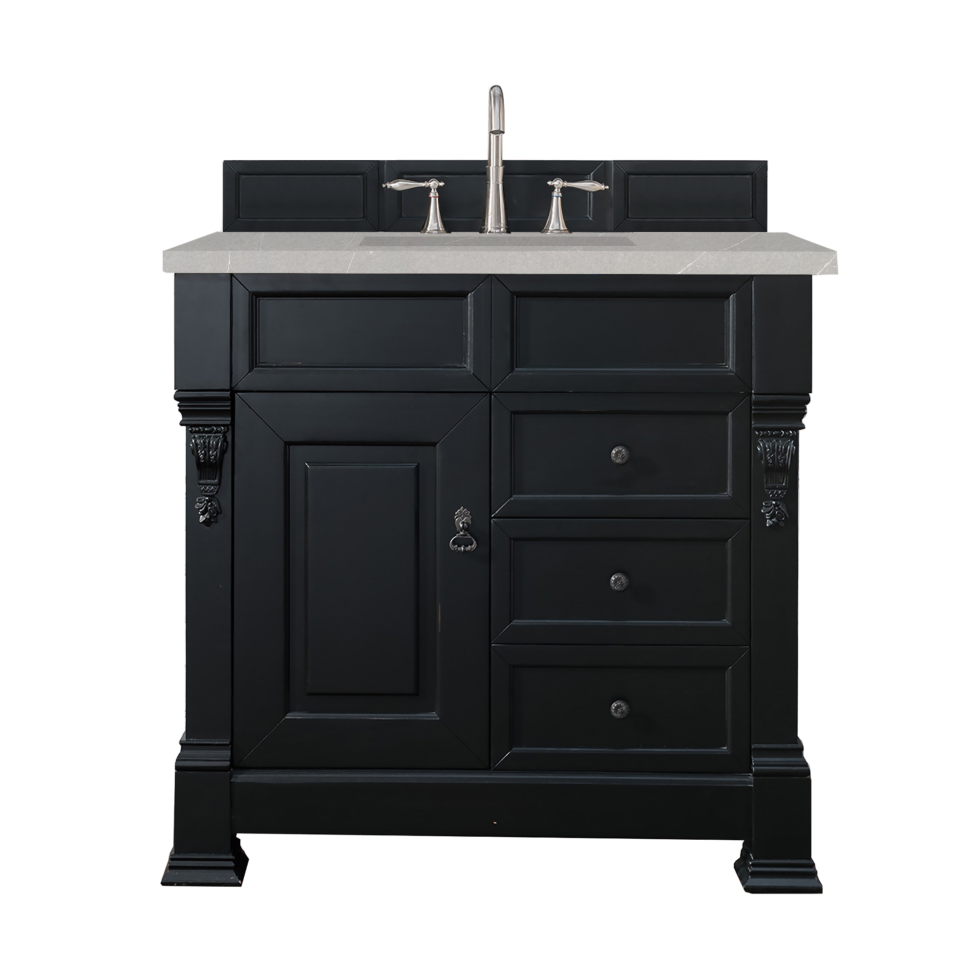 James Martin 147-114-5536-3ESR Brookfield 36" Antique Black Single Vanity w/ 3 CM Eternal Serena Quartz Top