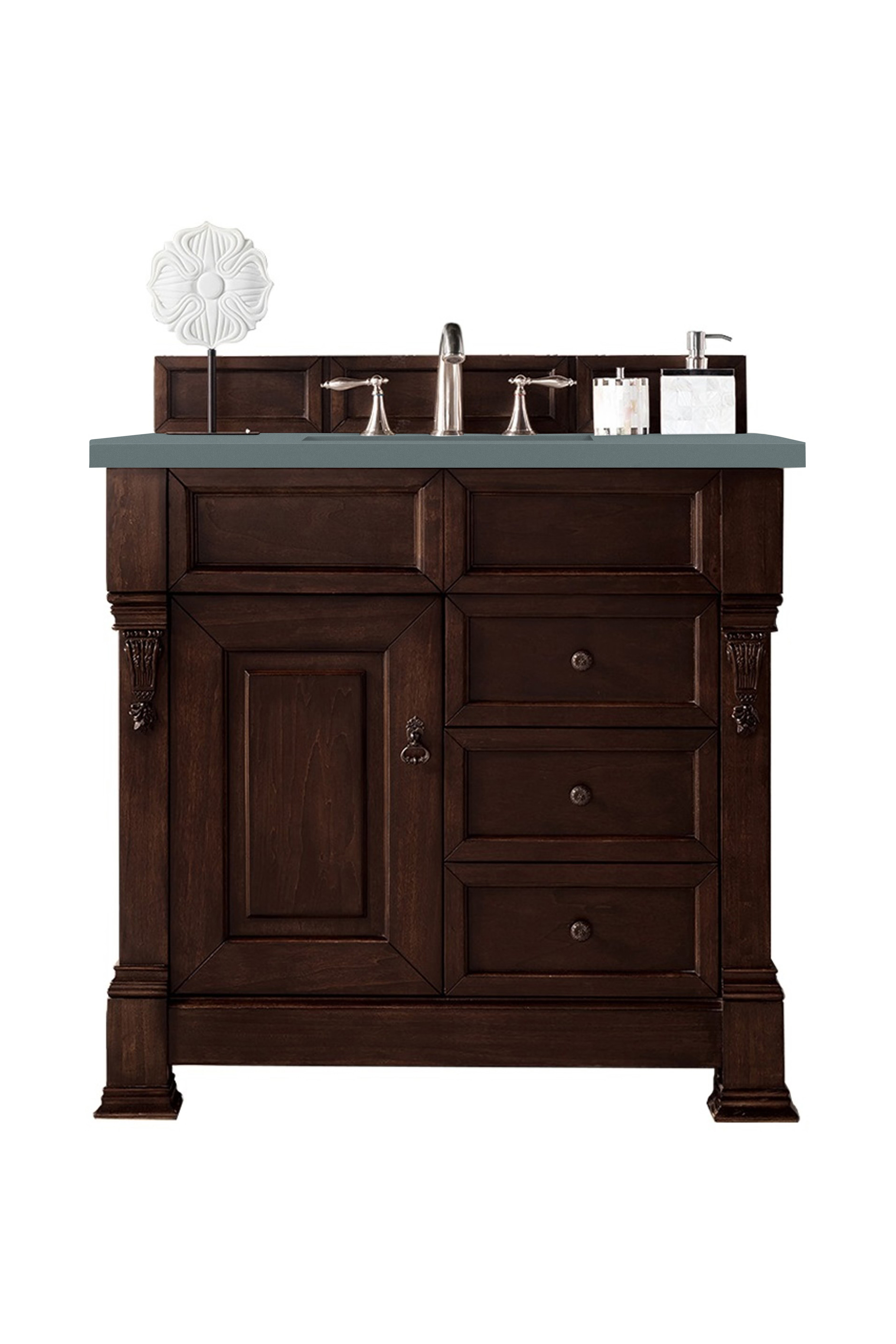 James Martin 147-114-5566-3CBL Brookfield 36" Burnished Mahogany Single Vanity w/ 3 CM Cala Blue Quartz Top