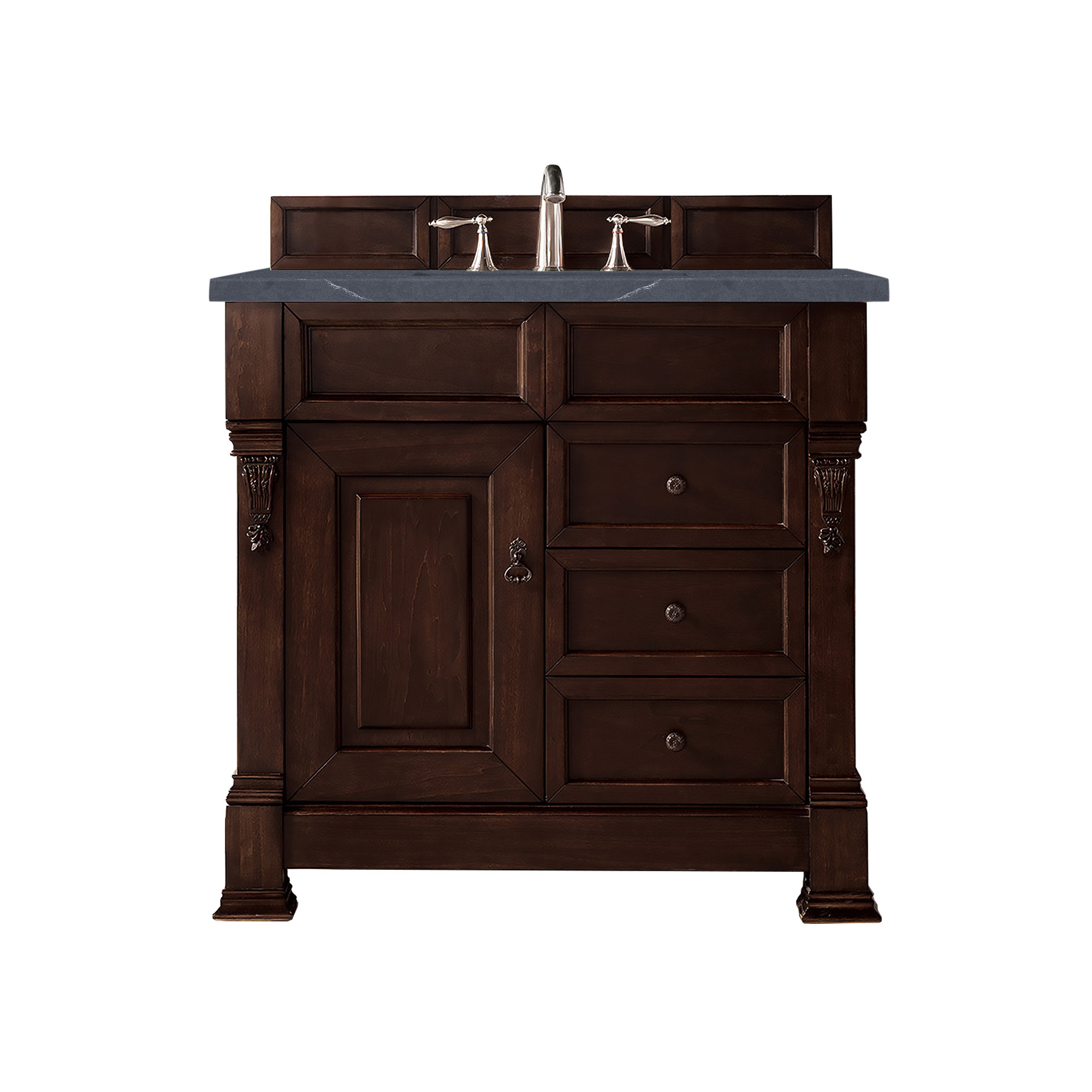 James Martin 147-114-5566-3CSP Brookfield 36" Burnished Mahogany Single Vanity w/ 3 CM Charcoal Soapstone Quartz Top