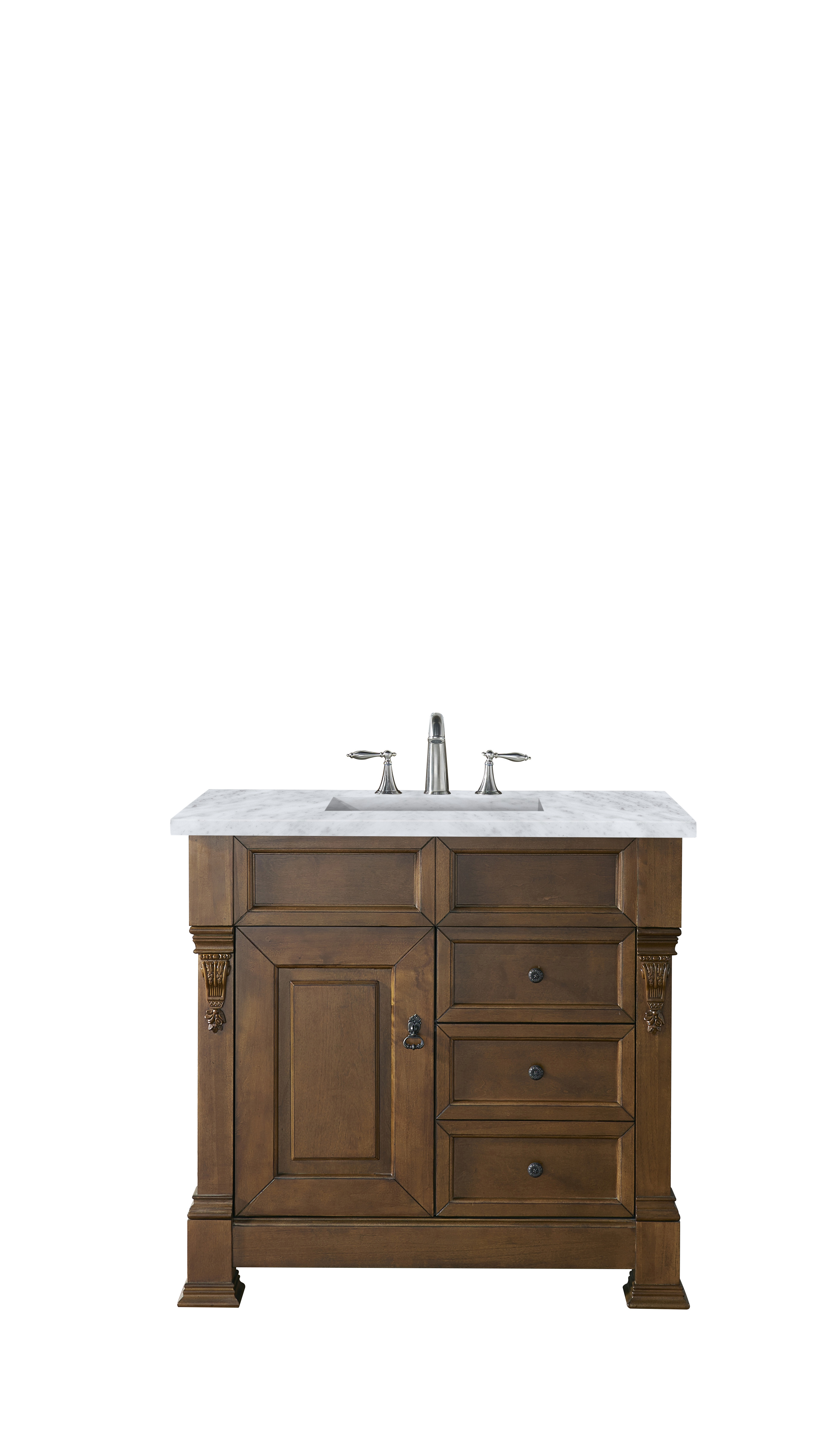 James Martin 147-114-5576-3CAR Brookfield 36" Country Oak Single Vanity w/ 3 CM Carrara Marble Top