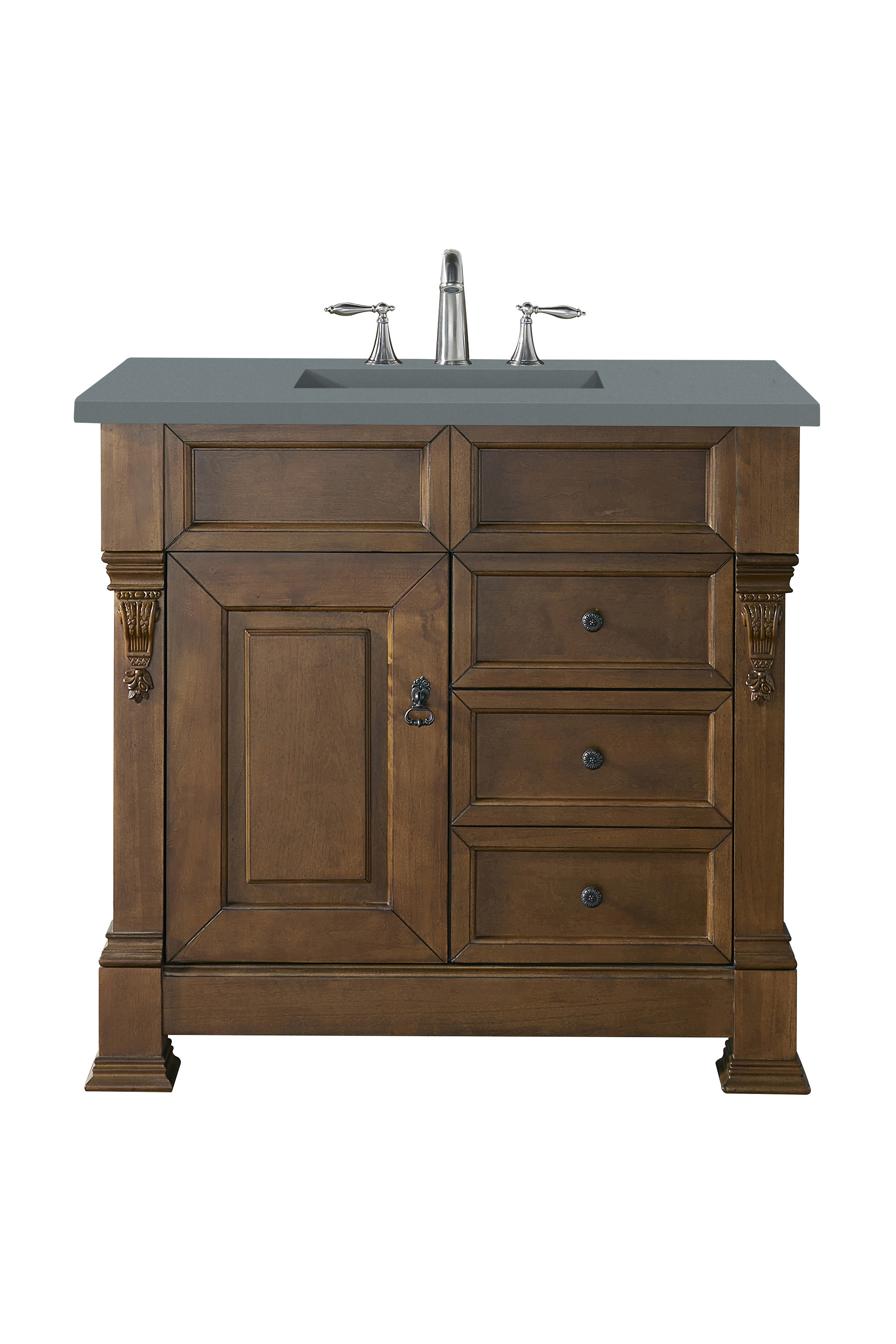 James Martin 147-114-5576-3CBL Brookfield 36" Country Oak Single Vanity w/ 3 CM Cala Blue Quartz Top