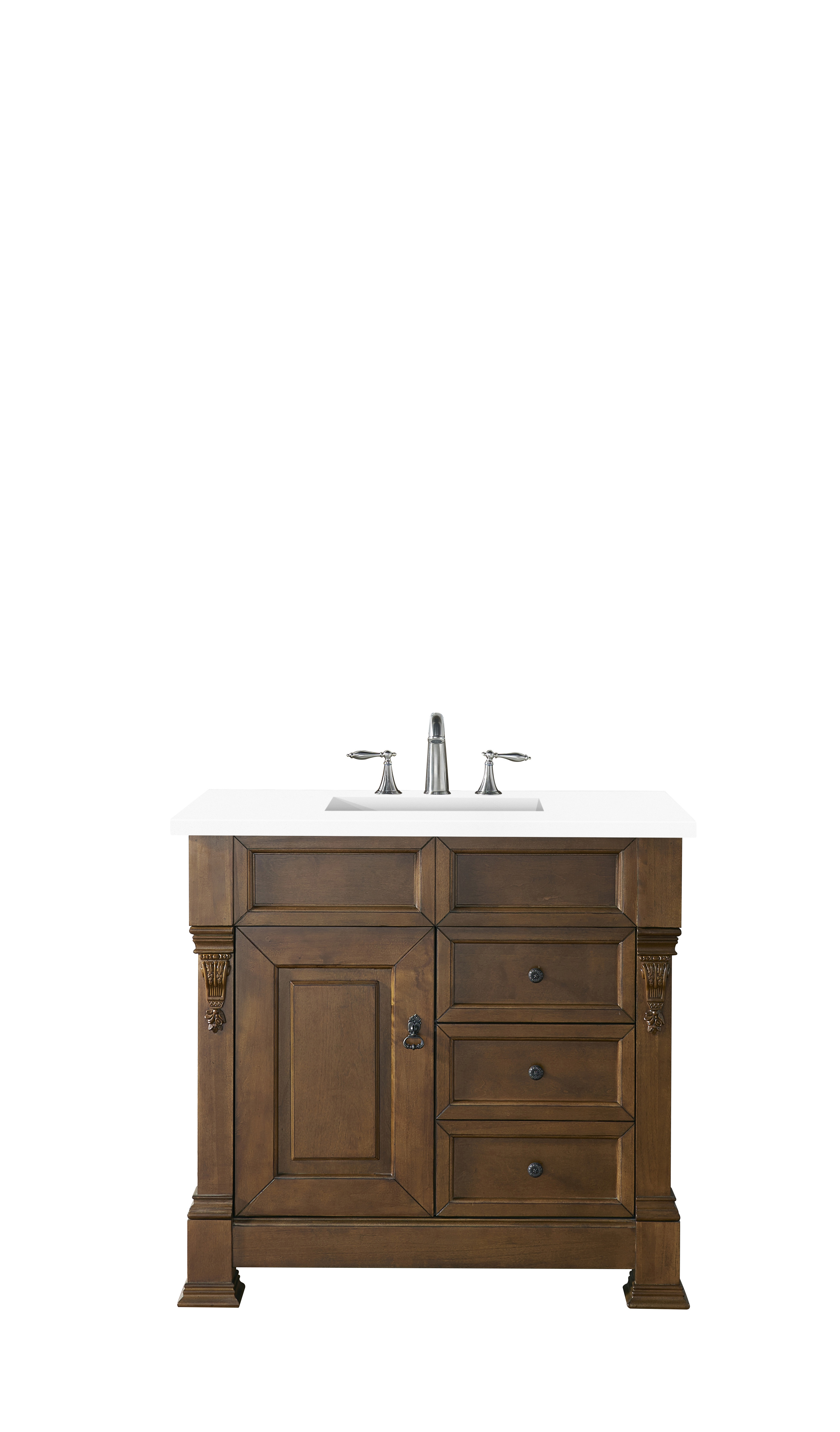 James Martin 147-114-5576-3CLW Brookfield 36" Country Oak Single Vanity w/ 3 CM Classic White Quartz Top