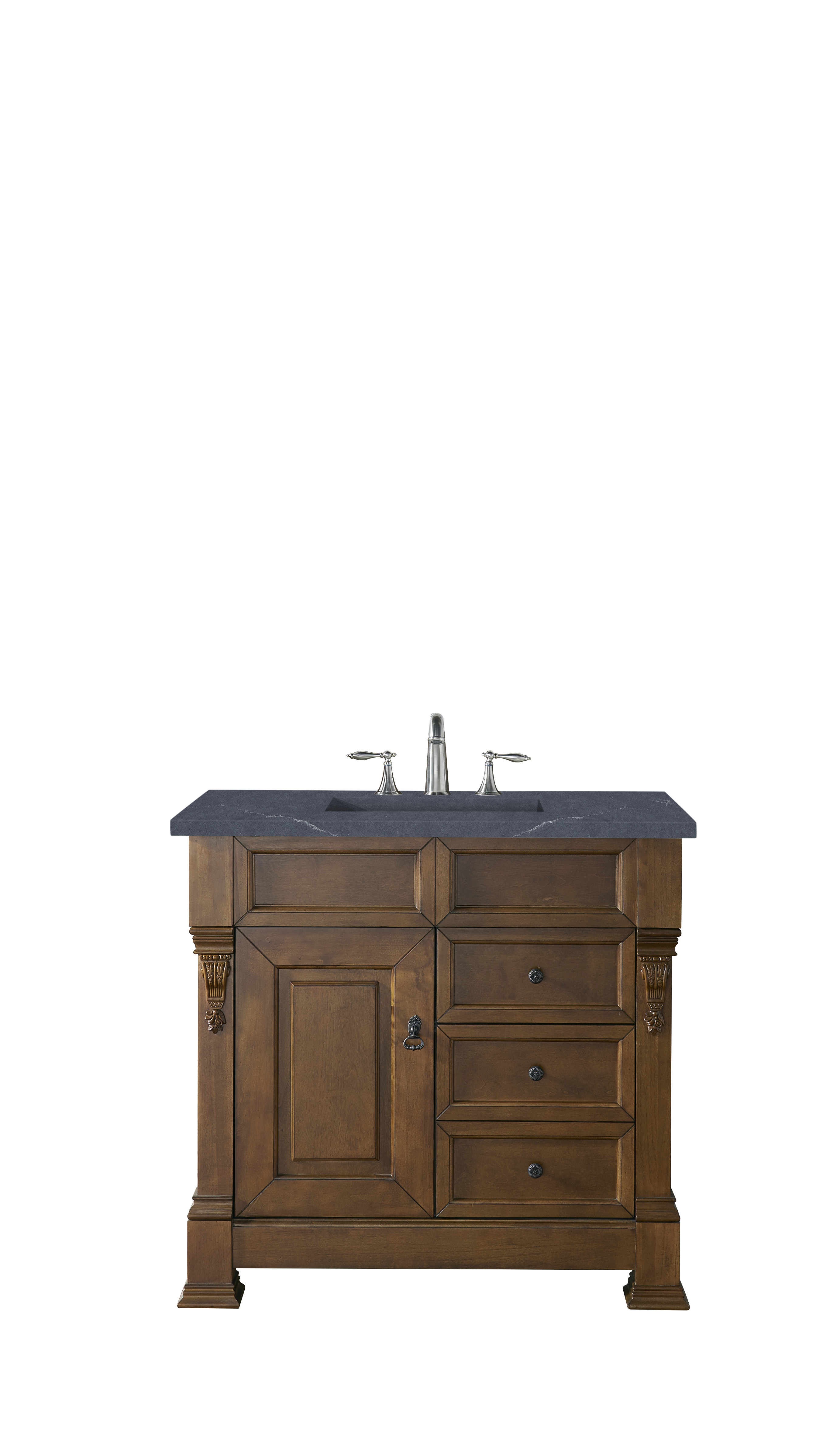 James Martin 147-114-5576-3CSP Brookfield 36" Country Oak Single Vanity w/ 3 CM Charcoal Soapstone Quartz Top