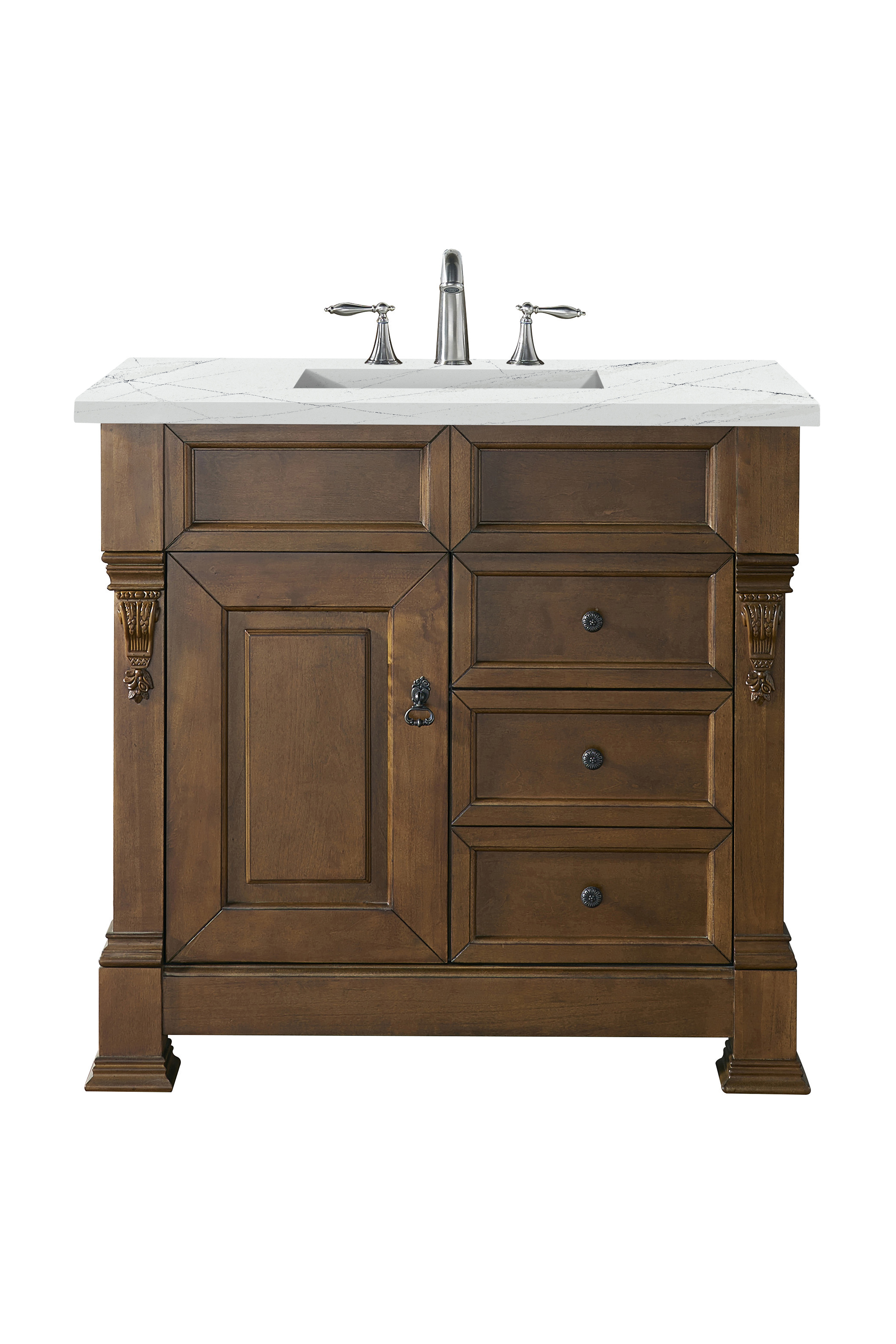 James Martin 147-114-5576-3ENC Brookfield 36" Country Oak Single Vanity w/ 3 CM Ethereal Noctis Quartz Top