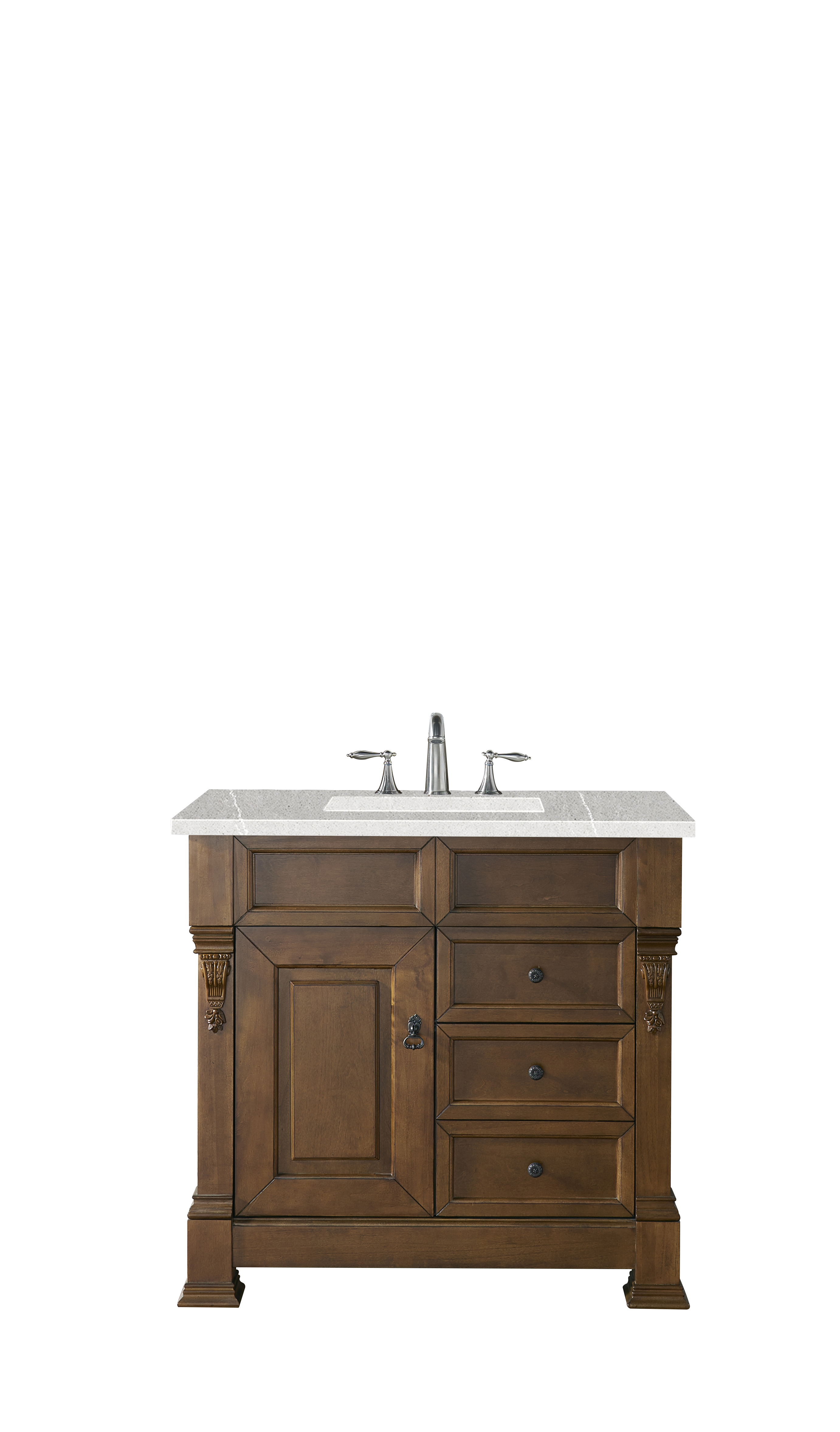 James Martin 147-114-5576-3ESR Brookfield 36" Country Oak Single Vanity w/ 3 CM Eternal Serena Quartz Top