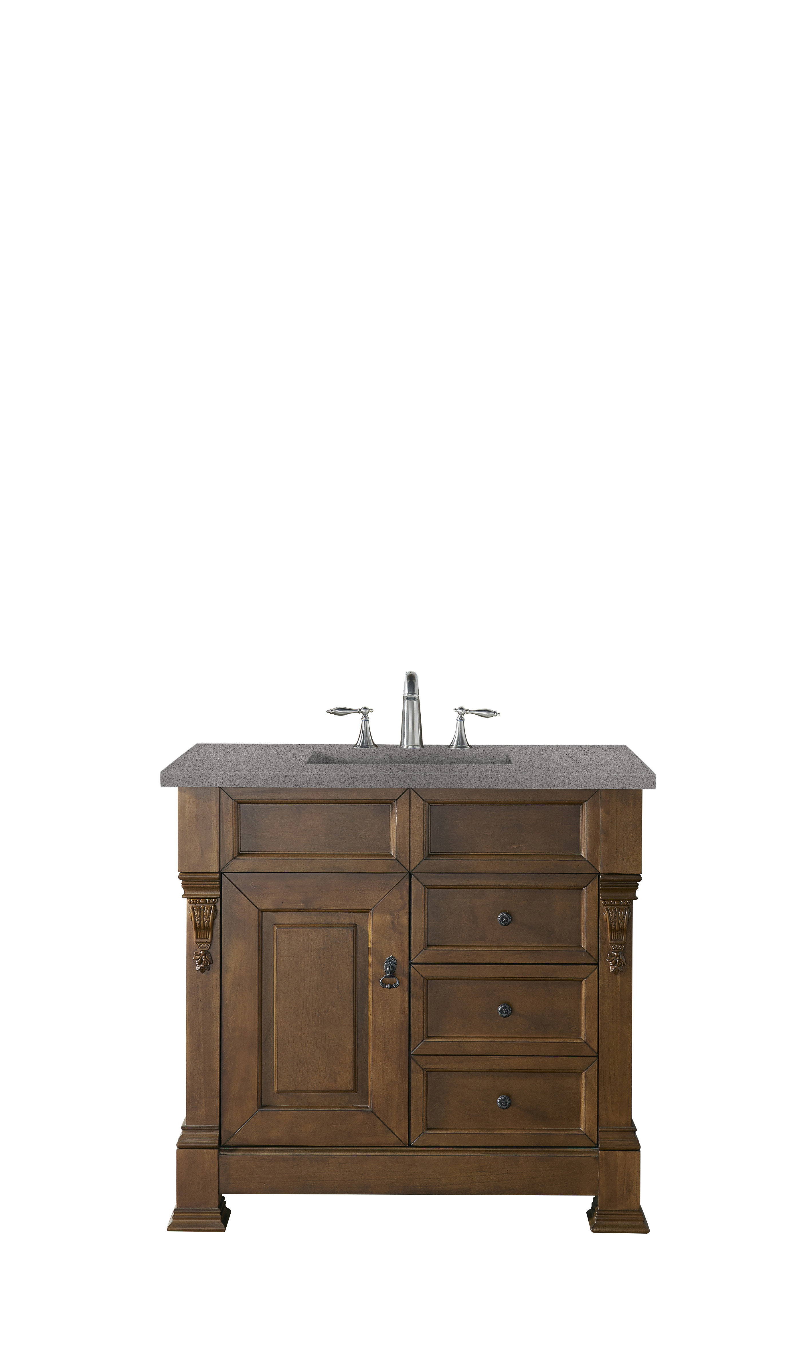 James Martin 147-114-5576-3GEX Brookfield 36" Country Oak Single Vanity w/ 3 CM Grey Expo Quartz Top